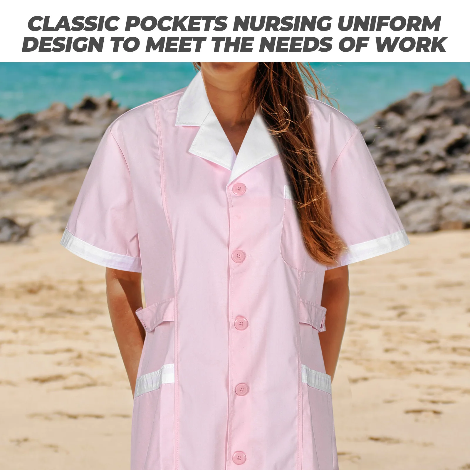 زي ممرضة نسائي قصير الأكمام، بدلة عمل للتمريض عالية الجودة لصالونات التجميل في عيادة المختبر في المستشفى وخفيفة الوزن