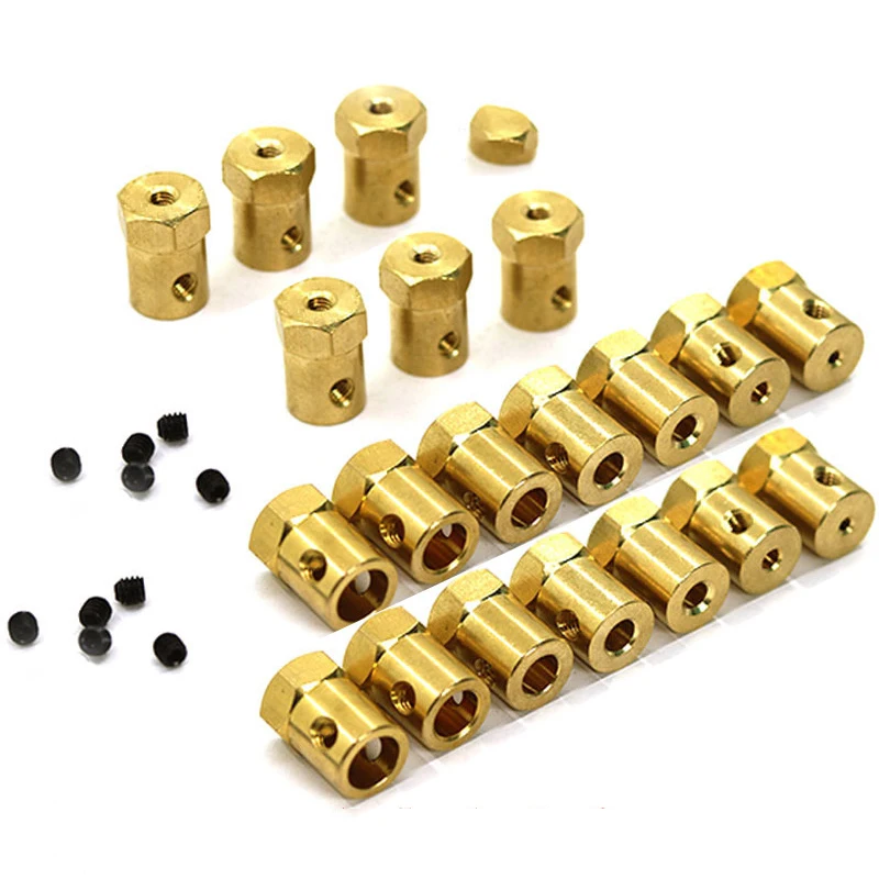 4Pcs 5mm Brass Hub Hex Adapter Hexagonal Shaft Coupling Coupler For Car Wheels Robot With Screw Motor Transmission Connector