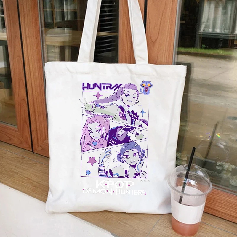 

Холщовые сумки в стиле аниме KPop «Охотники на демонов» для мальчиков и девочек, модные портативные сумки-тоут для покупок, милая сумка для хранения на плечо с героями мультфильмов, подарок