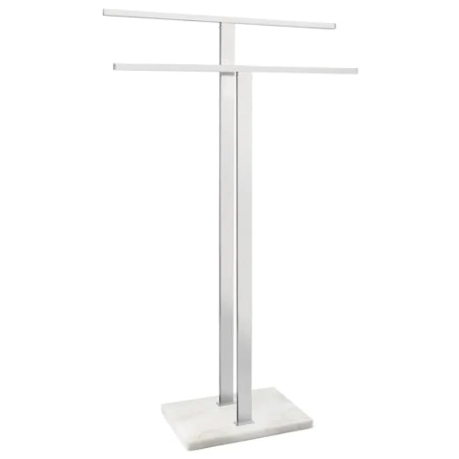 

Standing Towel Rack for Bathroom with Marble Base, 2-Tier No-Drill Floor Towel Stand in Stainless Steel, Heavy-Duty Easy Assemb