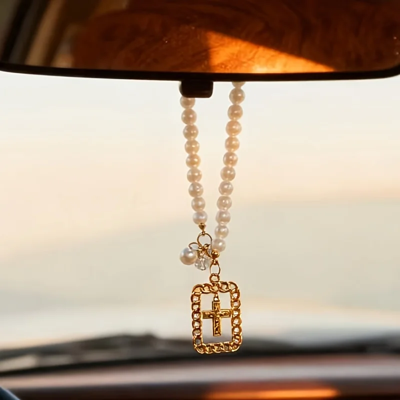 Creative Stainless Steel Cross Fashion Car Rearview Mirror Decoration Car Pendant Exquisite Pendant Decoration Car Pendant