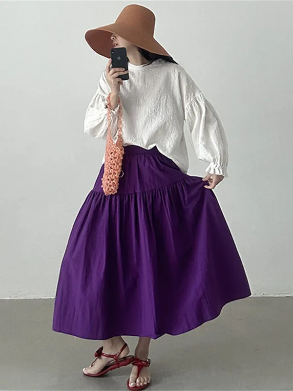 

Шикарная винтажная юбка А-силуэта средней длины для женщин, свободного кроя, фиолетового цвета, повседневная, в стиле Aosphere, стандартная модель