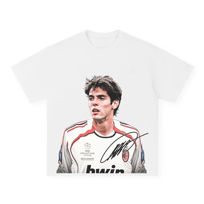 Front Print Soccer Athlete Match Jersey Portrait Handwritten Signature Unisex Drop Shoulder Loose Oversized Cotton Street Top