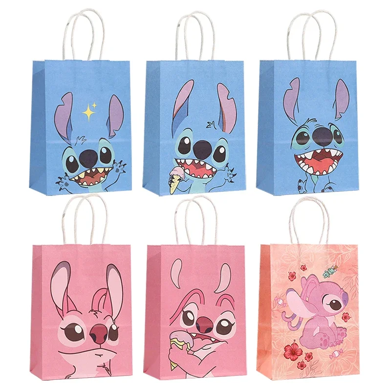 

6pcs 12pcs Disney Lilo & Stitch Theme Cute Angel Paper Gift Bags Candy Biscuit Bag Tote Bags Birthday Party Baby Shower Supplies