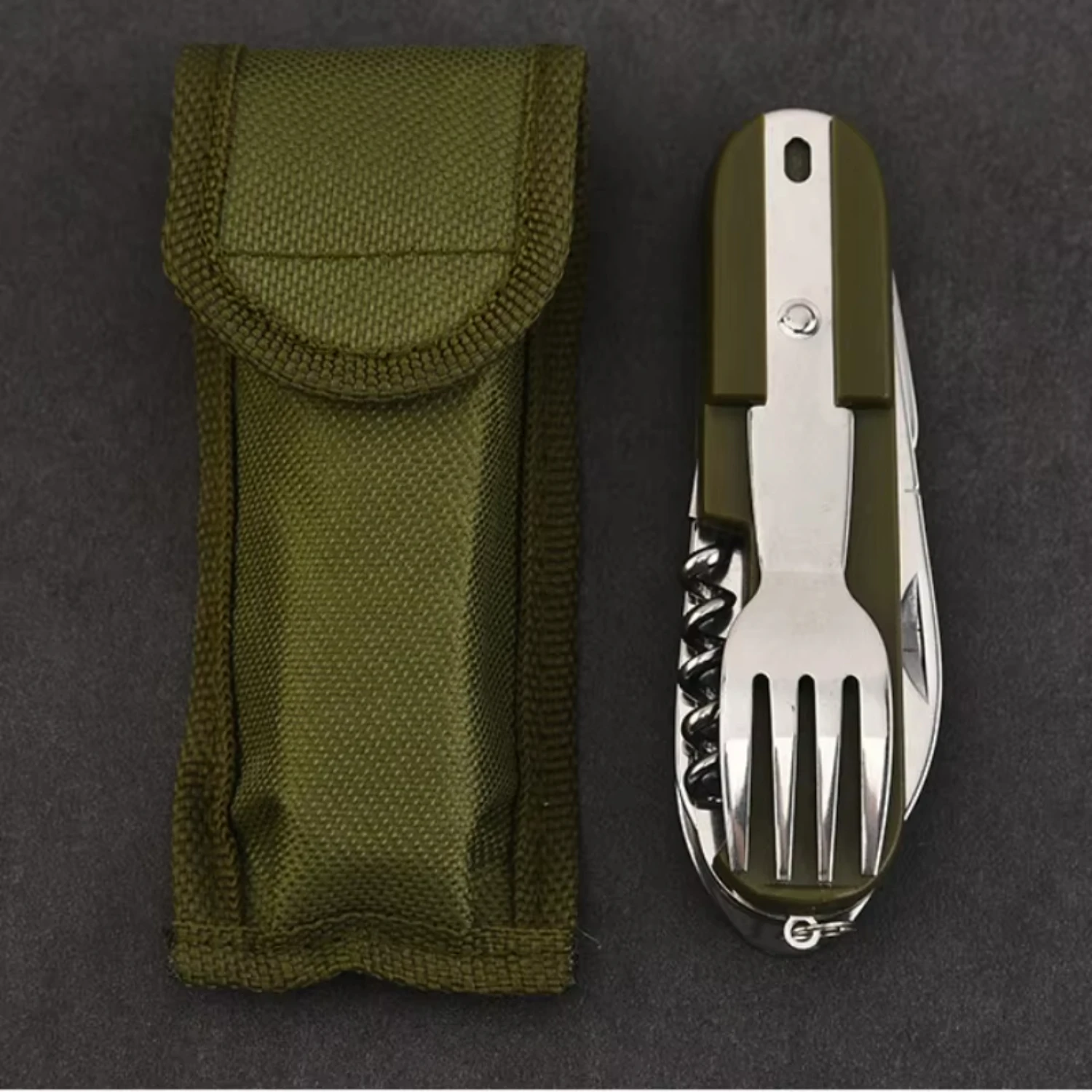 7 in 1 Multifunctional Outdoor Tableware Survival Tools Stainless Steel Foldable Fork Spoon  Picnic Camping Dinnerware Ab wheel