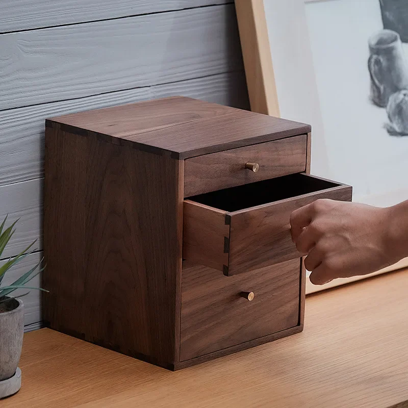 Black walnut three layers, small drawers, cabinet desktop, multiple layers, drawers, storage