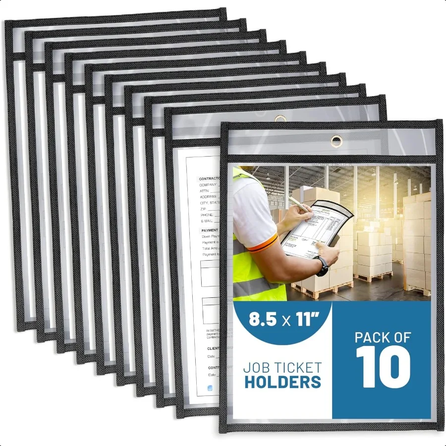 

10 Pack Job Ticket Holders 8.5x11 Work Order Plastic Sleeves for Documents 8 1 2 x 11 Shop Ticket Holders Dry Erase Pocket Slee