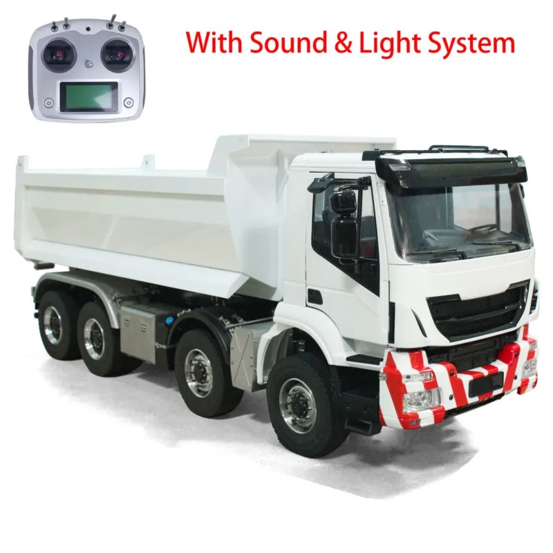 Metal 1/14 8x8 RC Hydraulic Dumper Truck Radio Control Full Tipper Sound Light 3-speed Transmission Differential Lock Axles Toy