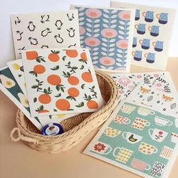 Cartoon Printed Absorbent Dishcloth Cellulose Swedish Kitchen Reusable Ecofriendly Dish Towels for Counter Dishware Cleaning Rag