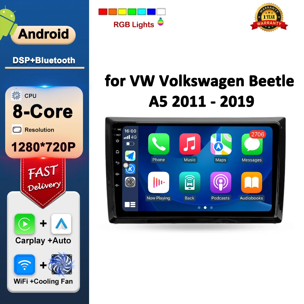 Radio Multimedia con GPS para coche, reproductor de vídeo con Android OS, WiFi, pantalla IPS, herramientas automáticas, para VW, Volkswagen, Beetle A5, 2011 - 2019