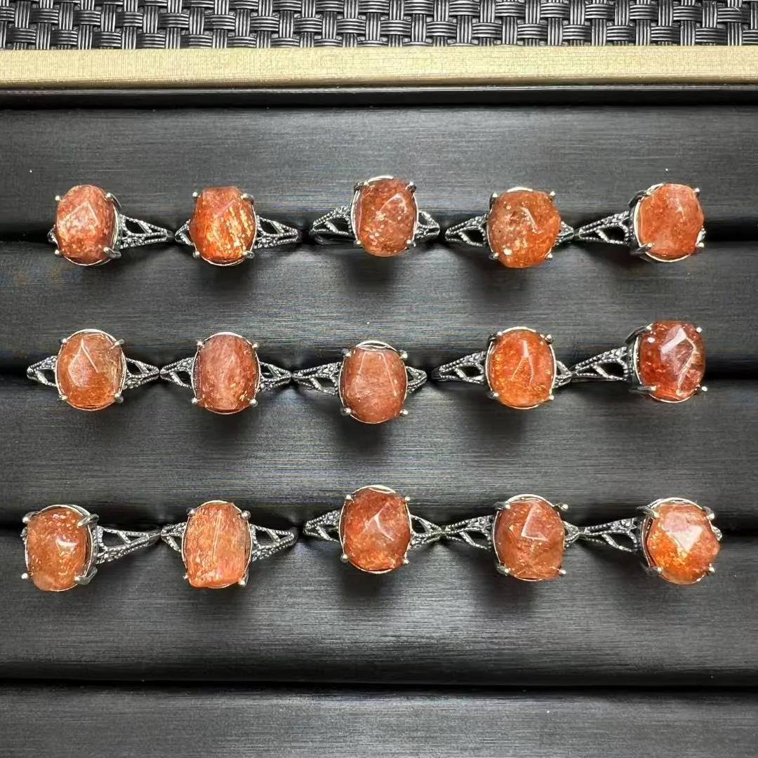 1 Pc Fengbaowu Natural Gold Sunstone Ring Irregular 925 Sterling Silver Resizable Reiki Healing Stone Jewelry Gift For Women