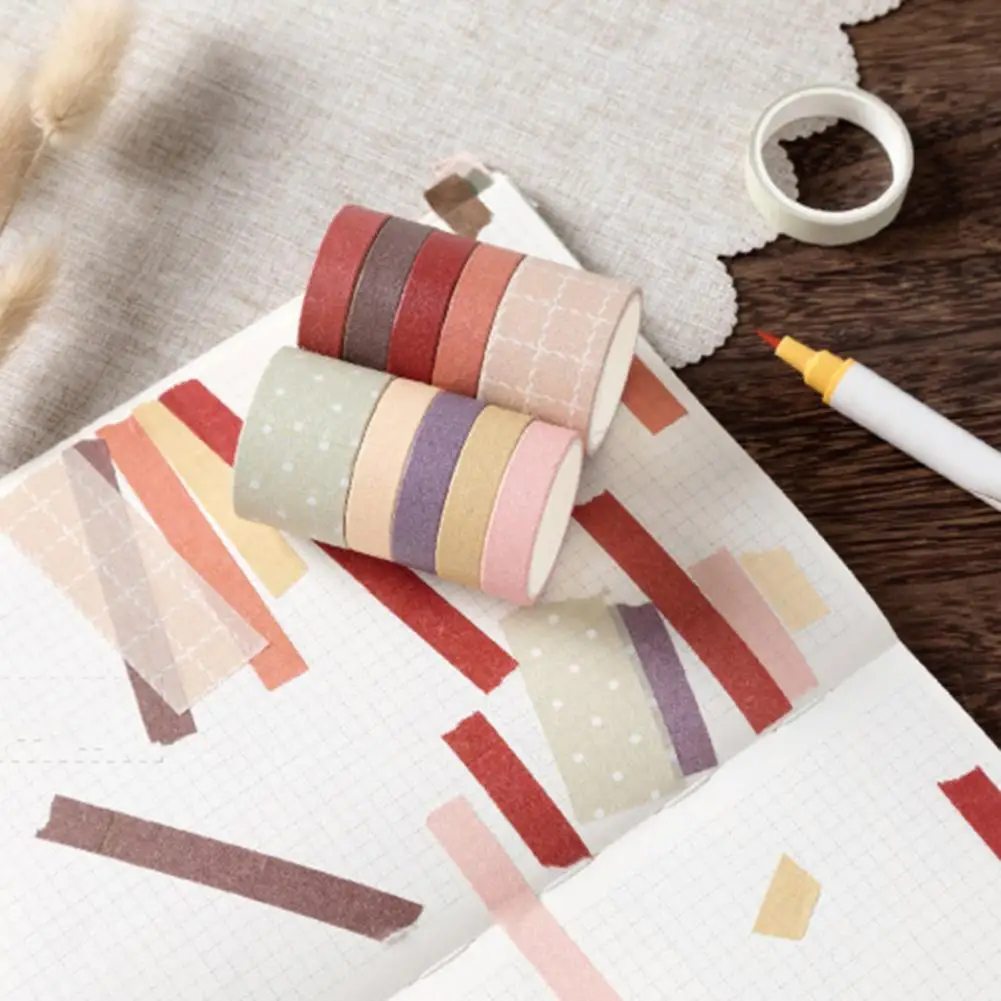 1 Set Solid Color Washi Tape Set Kawaii Grid Masking Tape Decorative Adhesive Tape Sticker Scrapbooking Diary Stationery