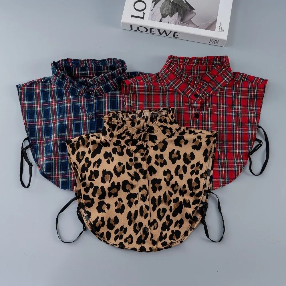 Ruffled Design Faux Shirt Collar Versatile Style Plaid Leopard Print False Collar Insert Half Blouse Type Detachable Collar