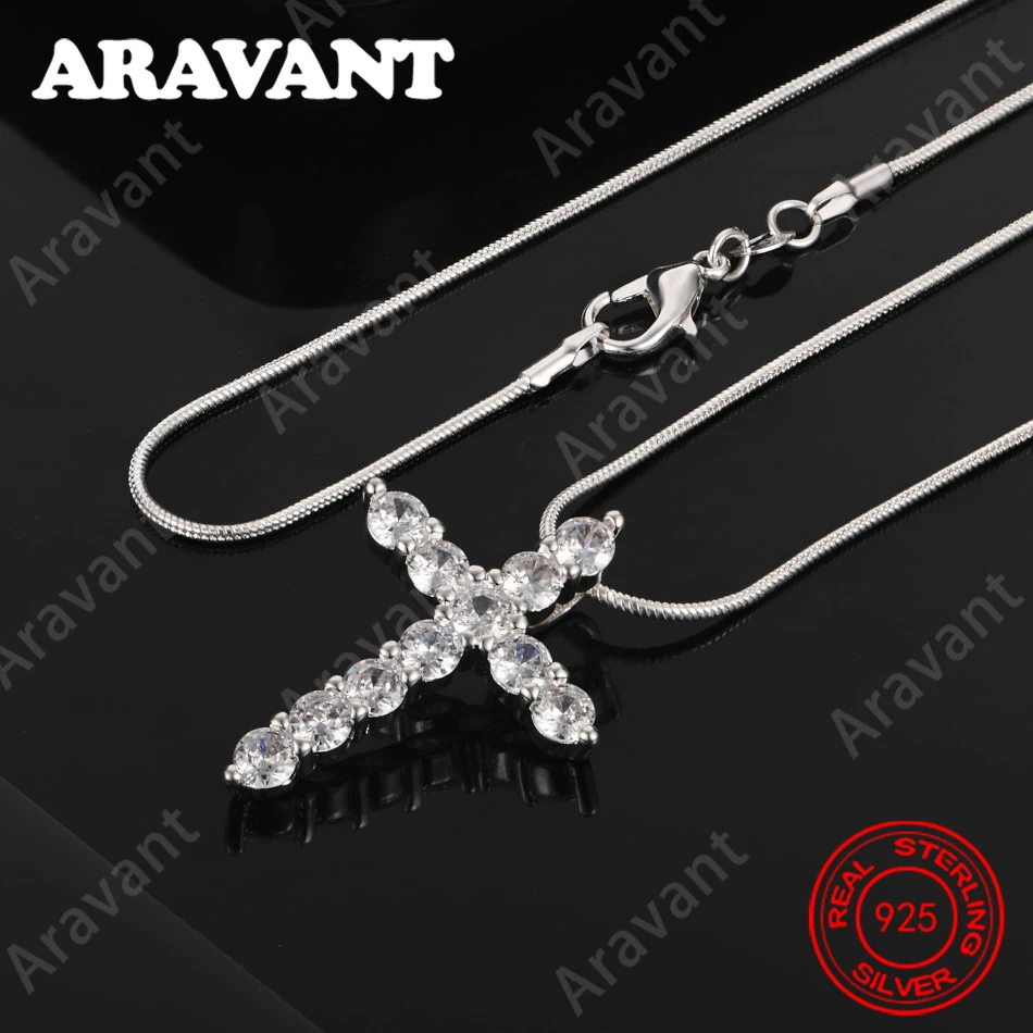 925 Sterling Silver Cross Pendant Necklace With Zircon Inlay - Vintage Elegance And Noble Party Jewelry For Women view 3