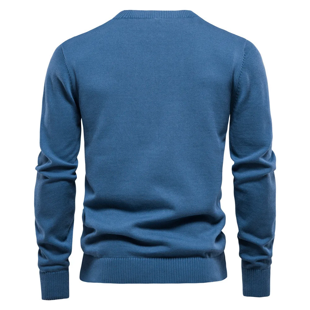 European Autumn And Winter New All Cotton Men's Solid Henry Neck Pullover Knitted Sweater For Men