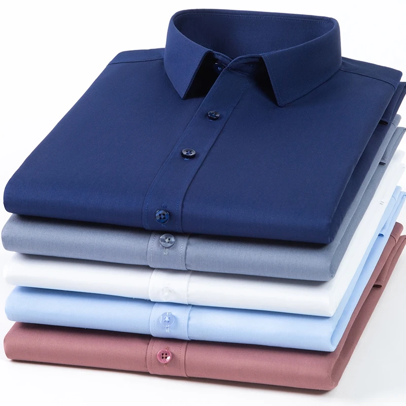 Men Social Shirt Bamboo Fiber Long Sleeve Anti-wrinkle Non-ironing Slim Fashion Casual Business Office White Blue Shirt