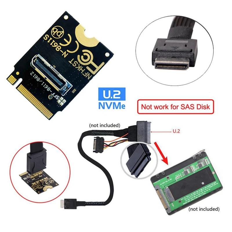 

AA58 2230 NVMe M.2 Male to Oculink SFF-8612 SFF-8611 PCI-E4.0 67-контактный женский вертикальный хост-адаптер для NVME U.2 SSD EGPU