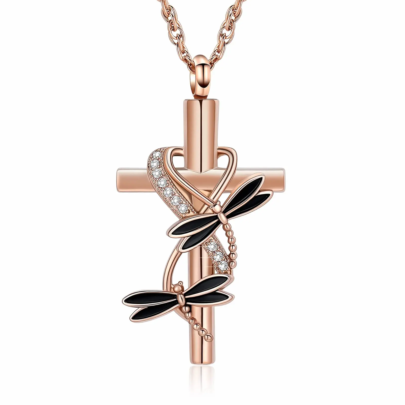 Cross Urn Necklace for Ashes Dragonfly Cremation Jewelry Stainless Steel Keepsake Ash Pendant Memorial Urn Jewelry for Women Men