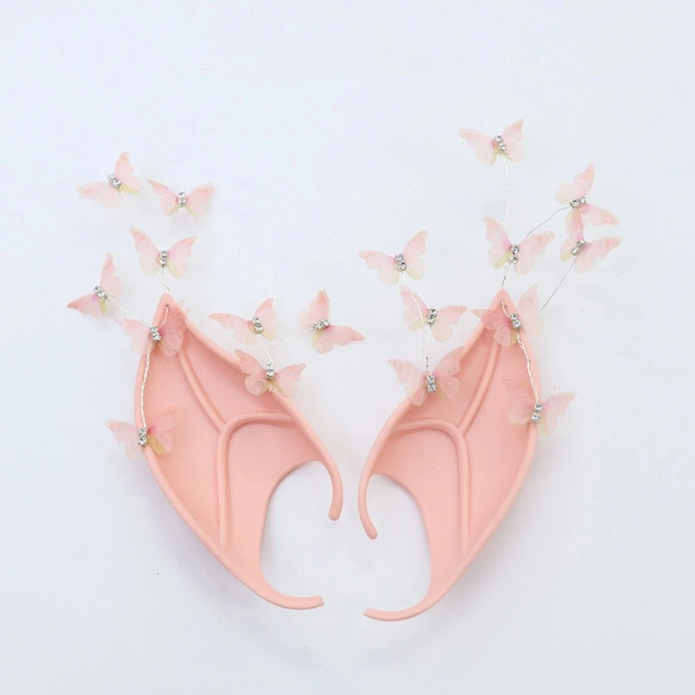 Cosplay Halloween Elf Ears Pearl Alloy with Earring Dangle Halloween False Ears Forest Butterfly Cosplay Costume