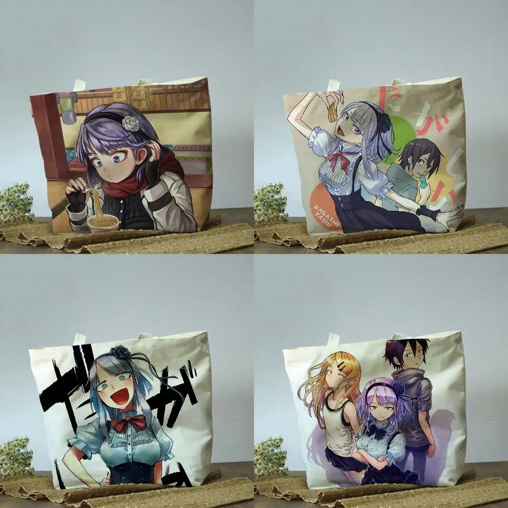 Сумка-шоппер Dagashi Kashi Anime из хлопка и полиэстера, бежевая, для покупок и путешествий