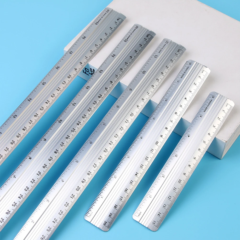 10pcs Straight Aluminum Geometry Tool Set 15Mm 20Mm 30Mm 40Mm 50Mm Portable Measuring Ruler For Students School Office Metal