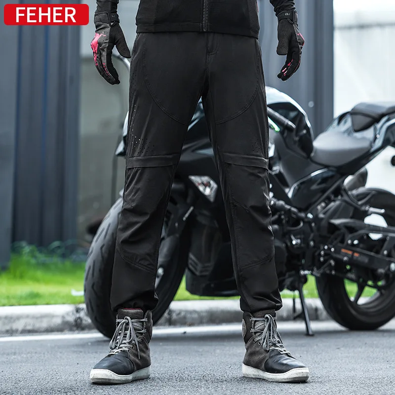 

FEHER Motorcycle Riding Pants Mesh Breathable Anti-fall Casual Tooling Leggings Summer Men Pantalone Moto Motocross Pants