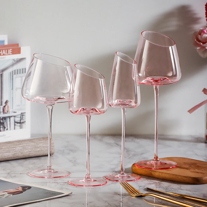 French Pink Flamingo Red Wine Glasses Set Crystal Glass Goblet Creative Inclined Mouth Concave Bottom Champagne Wine Cup Blue