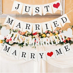 White Just Married Vintage Paper Garland Marry Me Letter Banner Wedding Photo Props Bunting For Bridal Shower Party Chair Decor