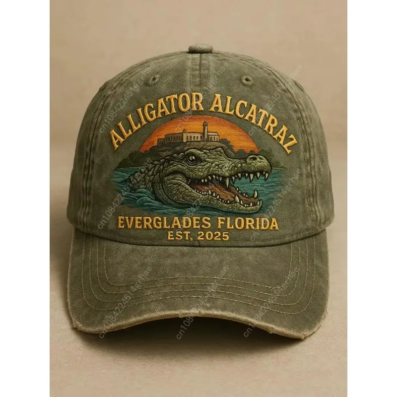 للجنسين ريترو العلم التمساح الكاتراز مضحك فلوريدا Everglades الفن عارضة يطبع كاب