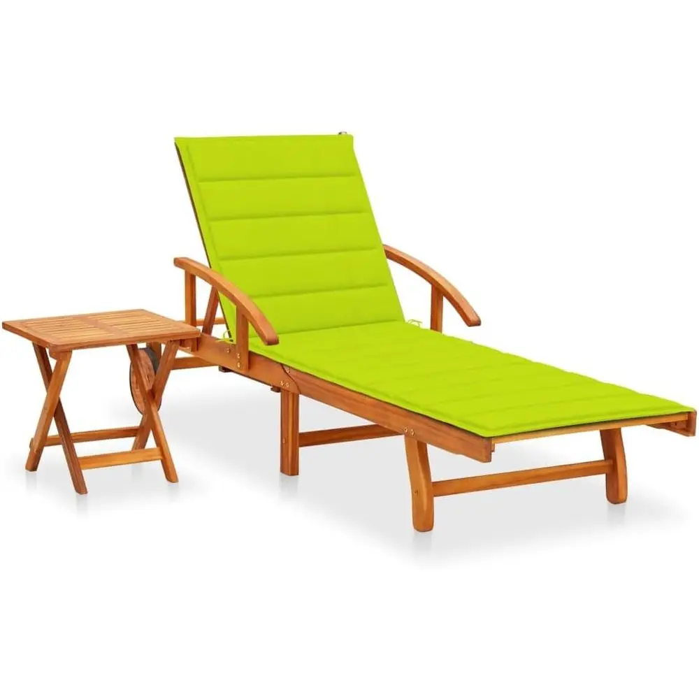 

Acacia Wood Outdoor Lounger with Table, Adjustable and Sturdy, Bright Green Cushion