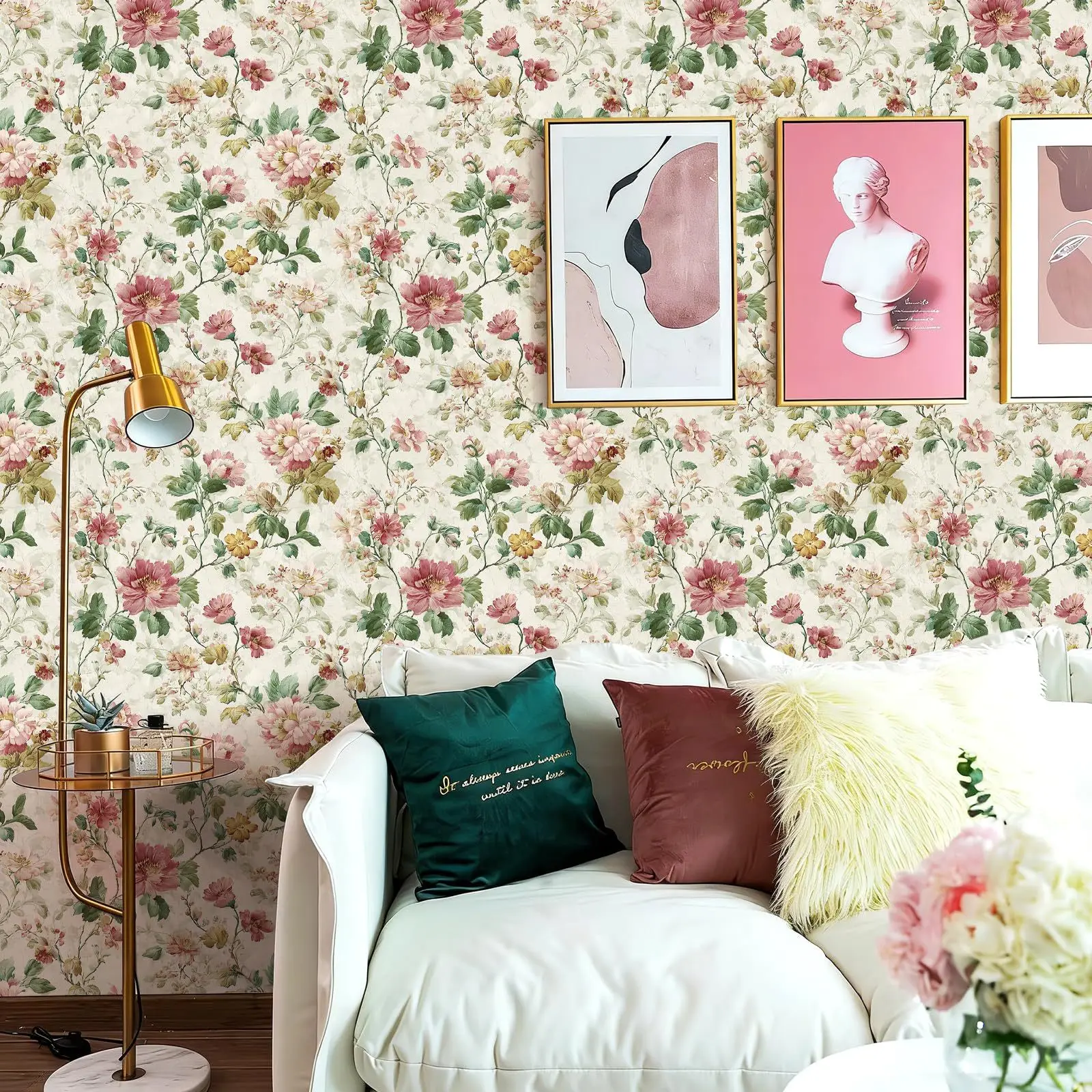 Vintage Pink Peony Floral Peel and Stick Wallpaper Removable Contact Paper Waterproof Wall Mural for Bedroom Living Room Decor