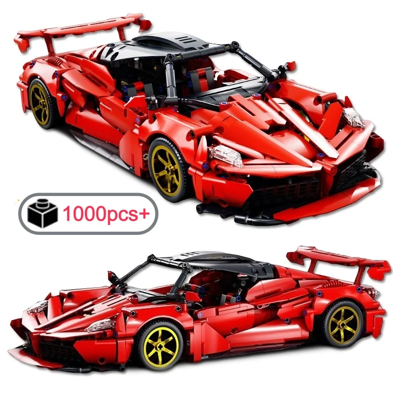 

FUNXINEE MOC Technical Red Racing Car Building Blocks Model Assembly DIY Desktop Collectible Models Birthday Christmas gifts