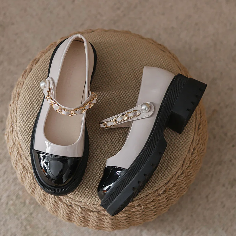 Korean Version Color Matching Mary Jane Shoes Thick Bottom 2023 New Casual Simple All-match Round Toe Single Shoes Summertime