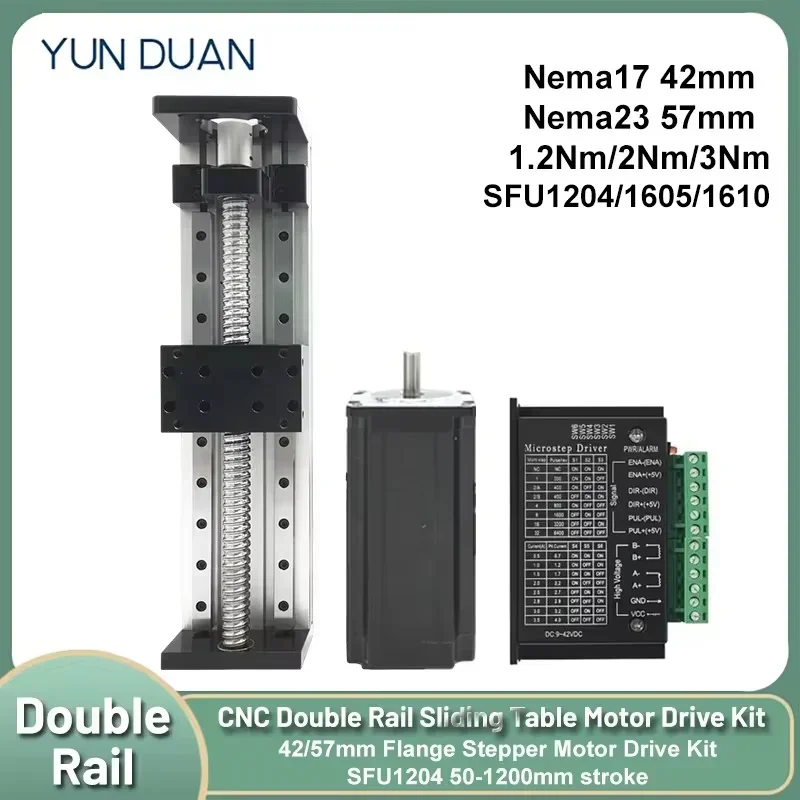 Kit de Accionamiento para Mesa Lineal Motorizada, Mesa Deslizante con Husillo de Bolas CNC SFU1605/SFU1610, Actuador Lineal para Eje XYZ, Máx. 80KG