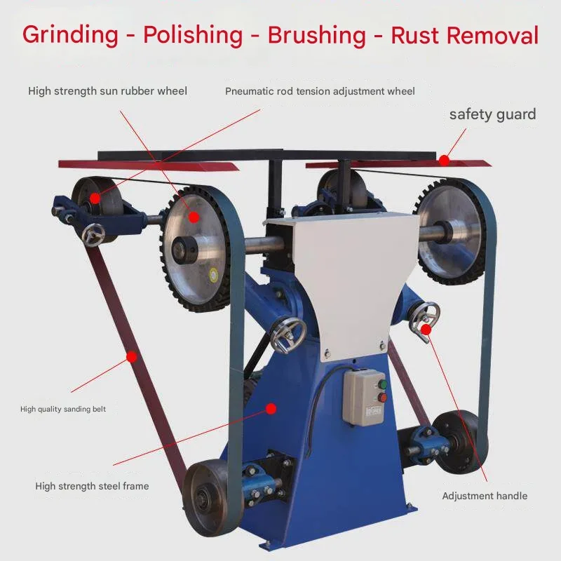 Industrial Dual Station Belt Grinder Heavy Double Head Polishing Machine For Metal Aluminum Weld Seam Deburring And Finishing