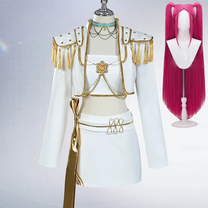KPop Rumi Mira Zoey Wit Zingen Pak Vrouwen Meisjes Halloween Party Rollenspel Outfit Cosplay Kostuum Pruik voor Volwassen Kinderen