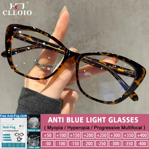CLLOIO, gafas de lectura Retro tipo ojo de gato para mujer, gafas multifocales para miopía a la moda, gafas graduadas para ordenador con rayos azules