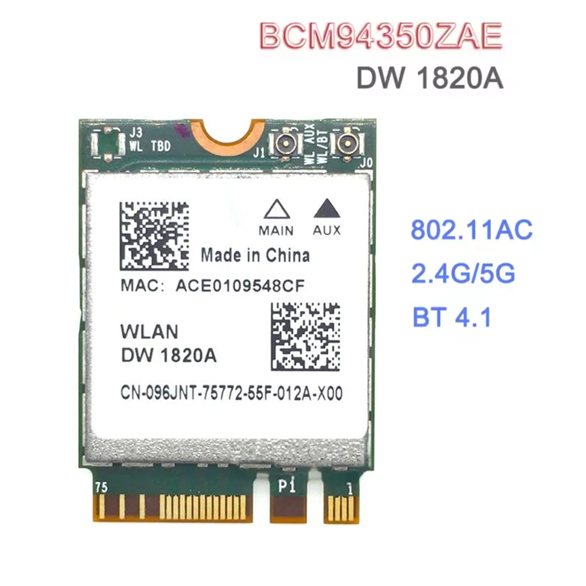 POP-lBCM94350ZAE DW1820A 802.11AC 867Mbps BCM94350 M.2 NGFF WiFi Wireless Netzwerkkarte BT4.1