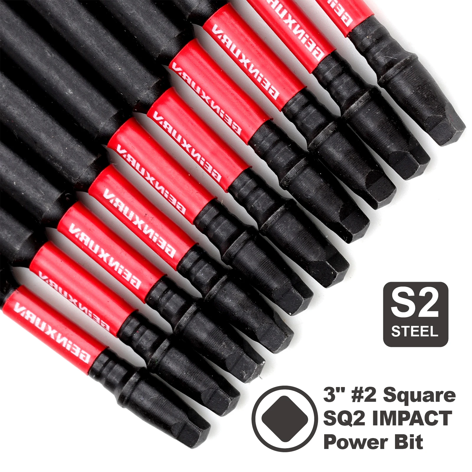 GEINXURN Impact Tough 3Inches #2 Square Insert Driver Bits, Magnetic SQ2 Screwdriver Bits Set 3\'\'Long Impact Bit,Bulk