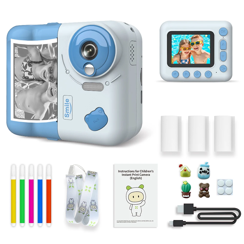 9Imod Kinder Camera Instant Print Camera 2.4 Inch 1080P Kinderen Digitale Foto Camcorder