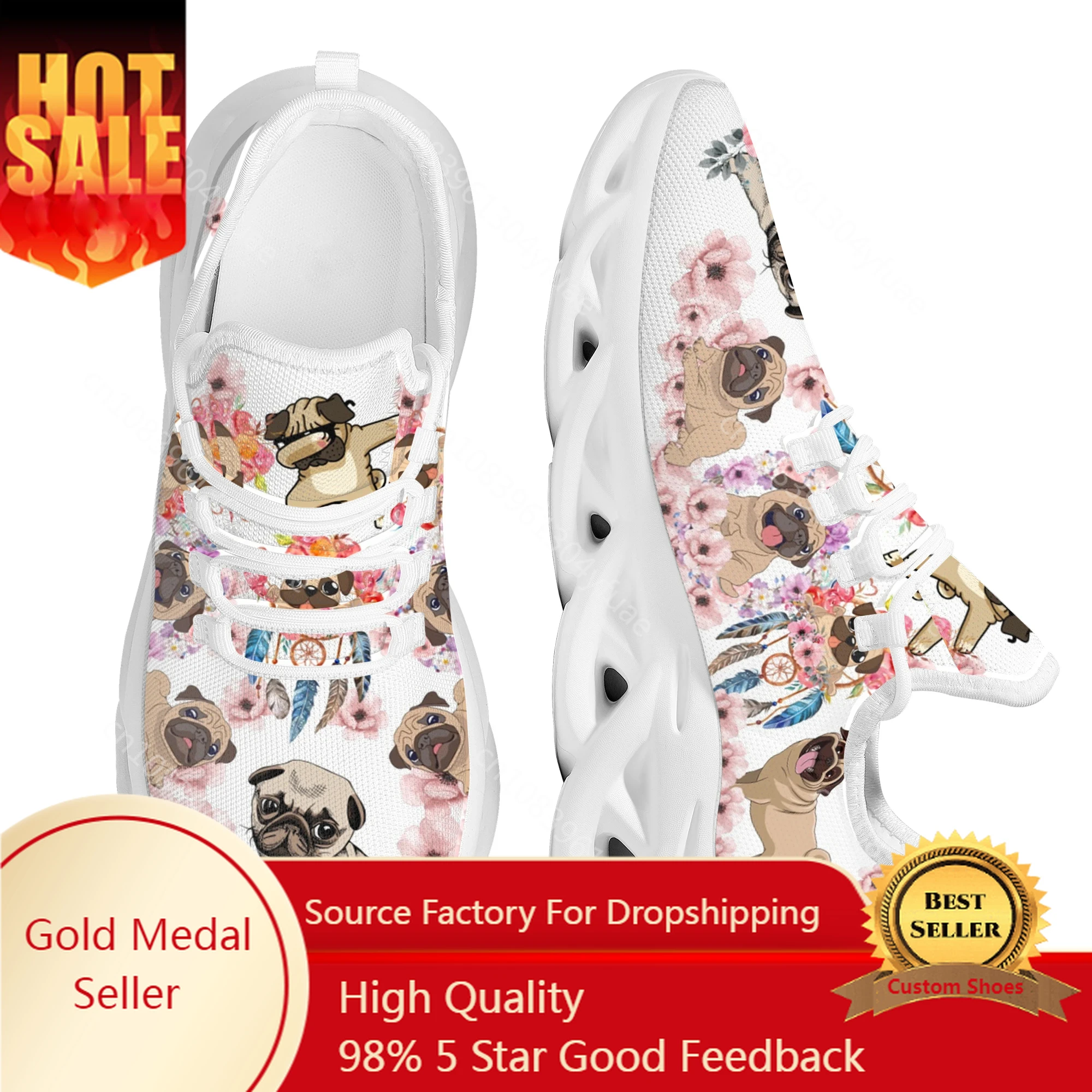 Cute Bulldog Floral Print Women's Mesh Shoes Height Increasing Platform Shoes For Dog Lovers Non-Slip Running Tennis