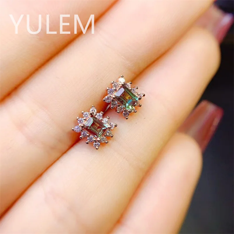 YULEM  Alexandrite Gemstone earring for Women Solid 925 Sterling Silver Luxury for Engagement Bridal Gift Luxury Jewelry