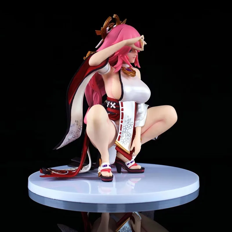 15cm Yae Miko  Genshin Impact Anime Figure New Second Generation Squat Action Figure Model Doll Toys