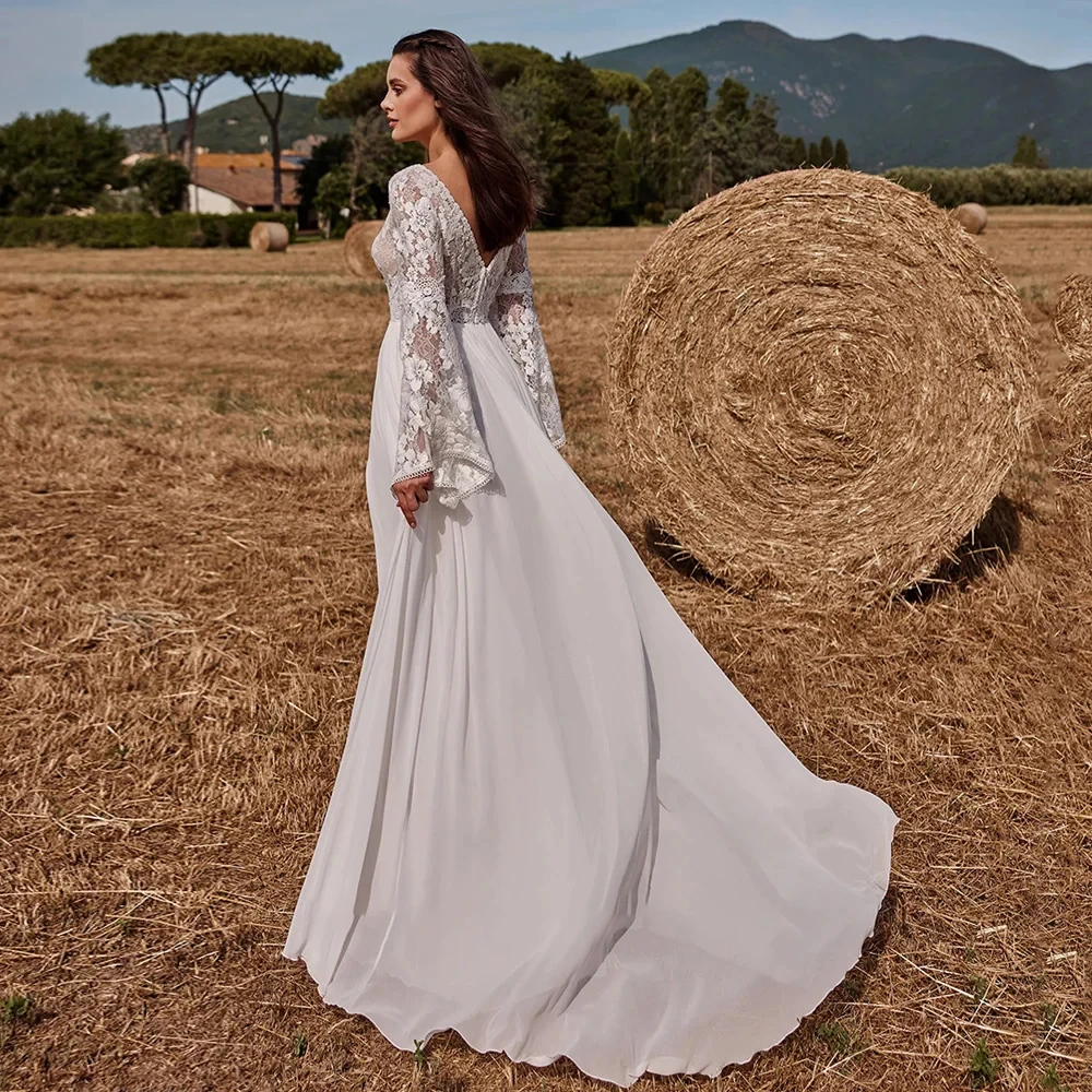 Elegant Strapless Wedding Dresses for Ladies Elegant Side Slit Bridal Gowns with Lace Exquisite Full Sleeve Vestidos De Novia