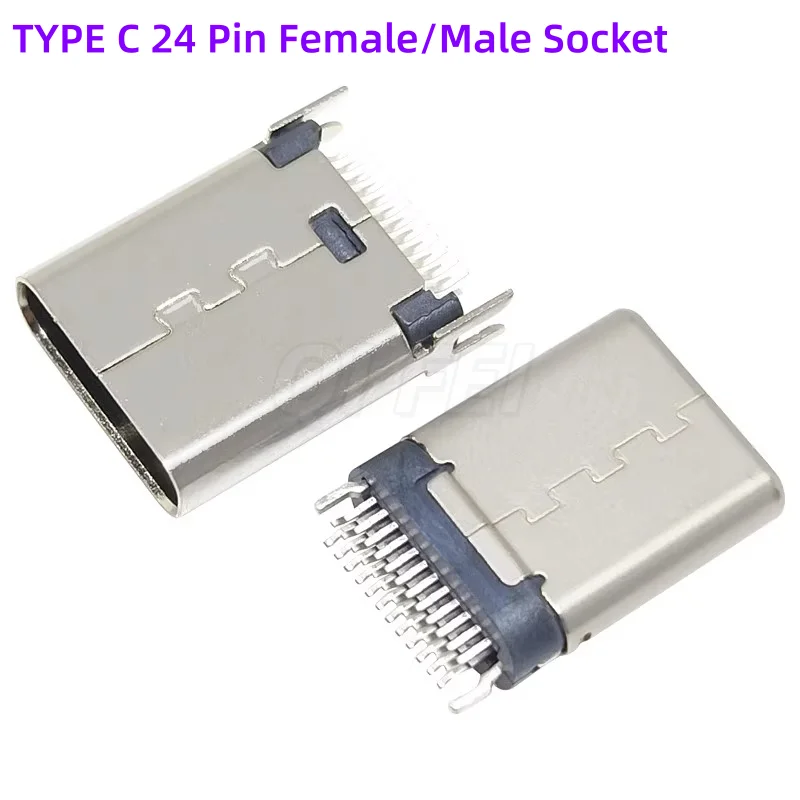 10pcs TYPE C 24 Pin Female Male Socket Connector Clamp Plate Type Bidirectional Charging Port Plug Socket Power USB TYPE-C 24P