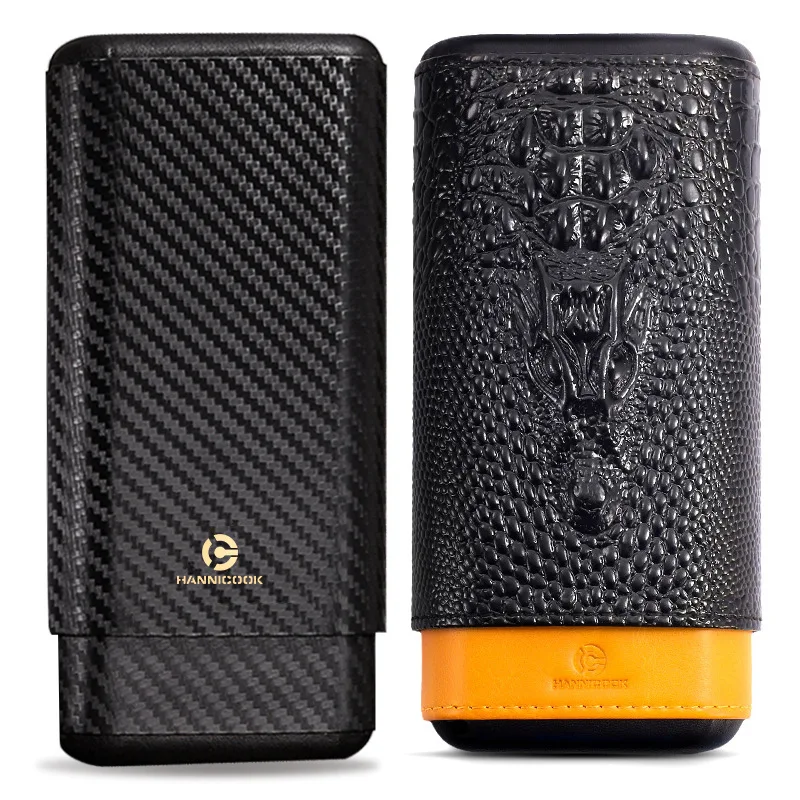

Cigar Case Leather Box Carbon Fiber Creative 3Pcs Cigar Portable Cedar Wood Sealed Moisturizing Cigarette Accessories Men Gifts