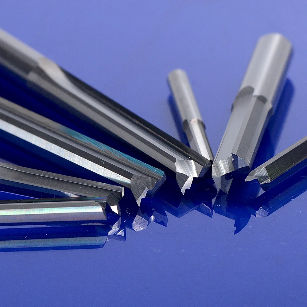 RU 10pcs 3.175/4/6/8/10mm Straight Slot Milling Cutter Carbide Two Flutes Parallel End Mill CNC Milling Bit Woodworking Tools