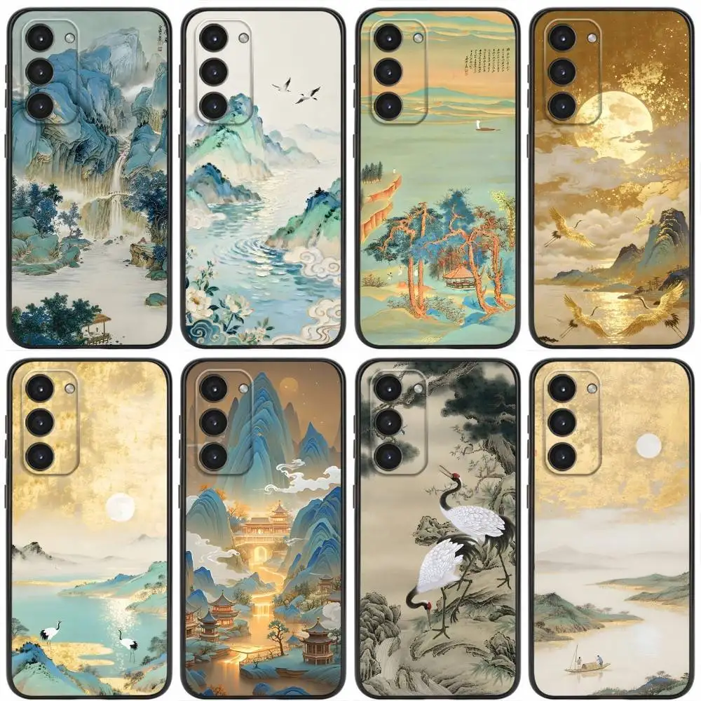 Chinese Style Landscape painting Phone Case For Samsung Galaxy A20,21s,22,31,32,52,53,72,73,80,91 Soft Liquid Silicone Cover