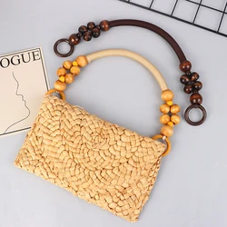 Women Fashion Wooden Bead Rope Bag Strap Wooden Handle Rope Beads Handbag Shoulder Belt DIY Replacement Bag Accessories