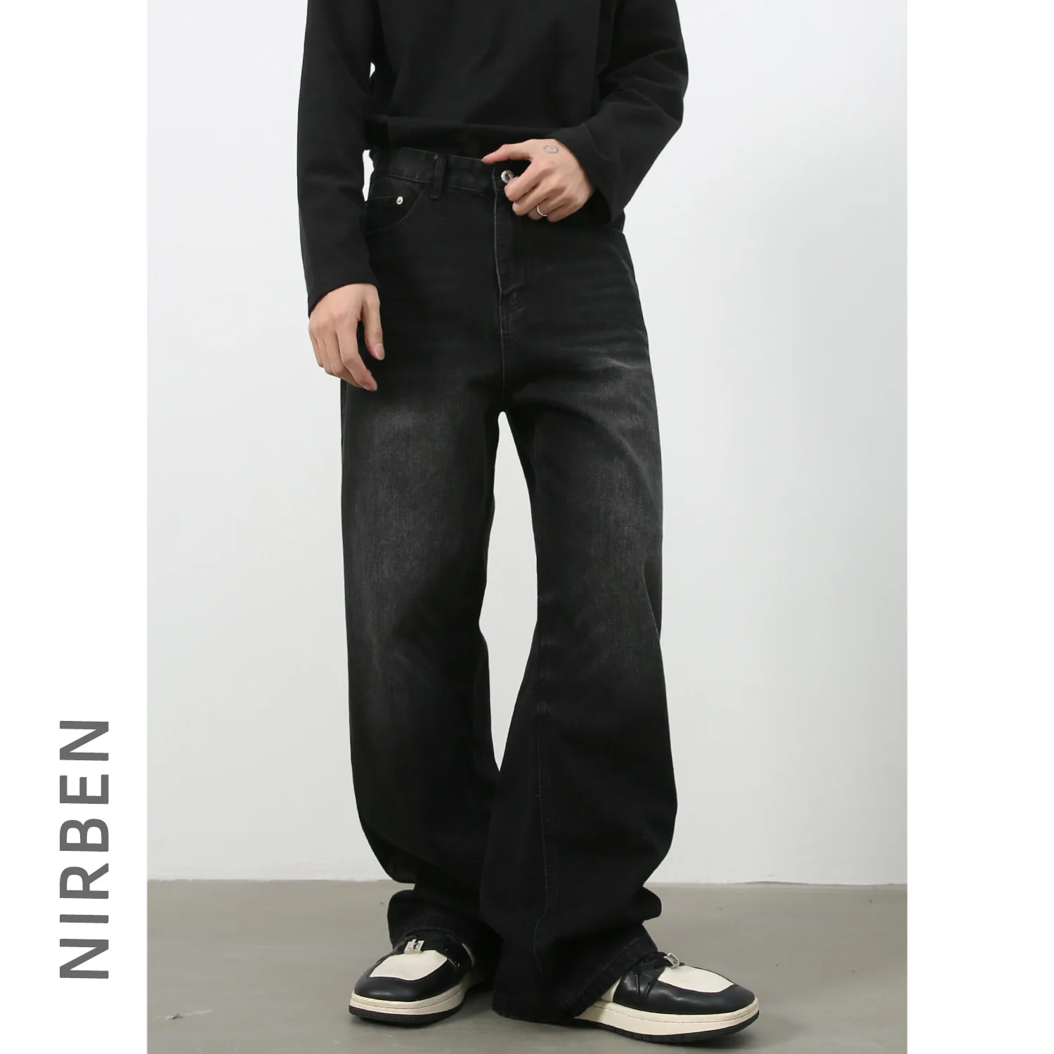 Denim American Old Washed Straight Jeans Men's Retro Loose Basic Versatile Trousers
